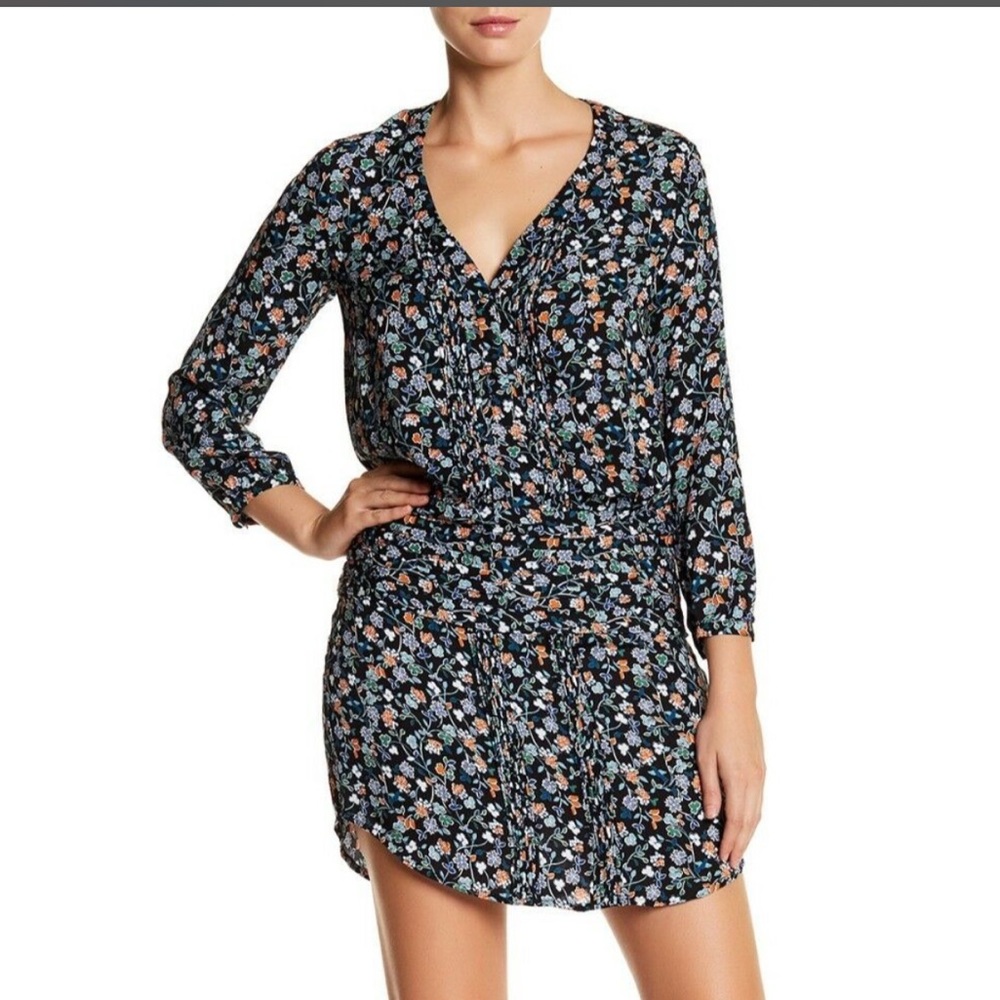 VERONICA BEARD Floral Print Pintuck Pleated August Silk Ruched Skirt Dress